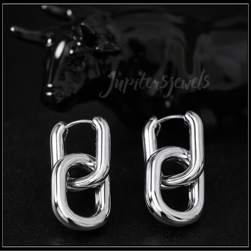 Clearance! New Silver Double Link Convertible Hoop Earrings - Picture 2 of 5